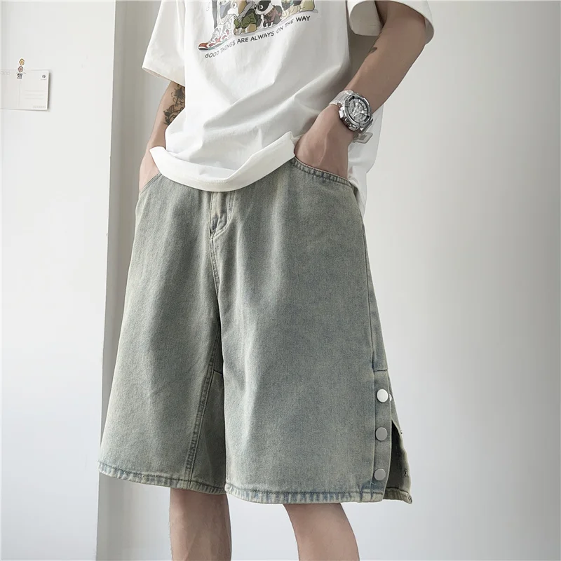 Celana Pendek Solid Pria Pinggang Tengah Sporty Longgar Panjang Lutut Bernapas Remaja Vitalitas Muda Pakaian Jalanan Santai Antik Cocok untuk Semua