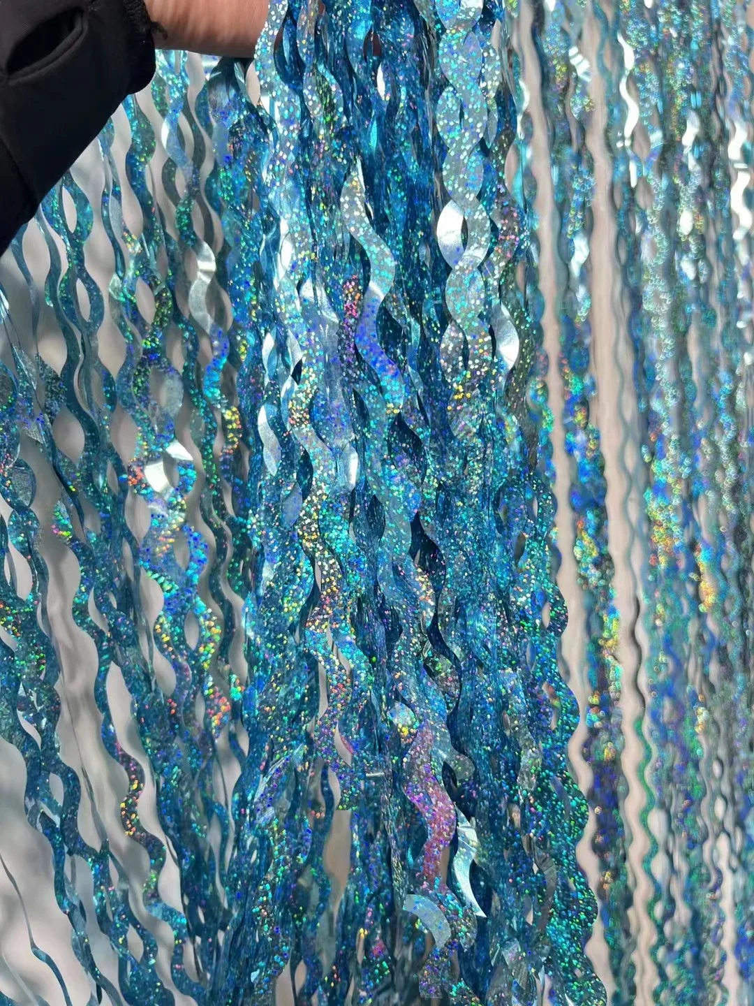Glitzernde Lametta-Folien-Fransenvorhänge, blau, lila, Metallfolie, Fransen-Hintergrund, Wandvorhänge für Babyparty, Meerjungfrau-Party-Hintergrund – Detail 12