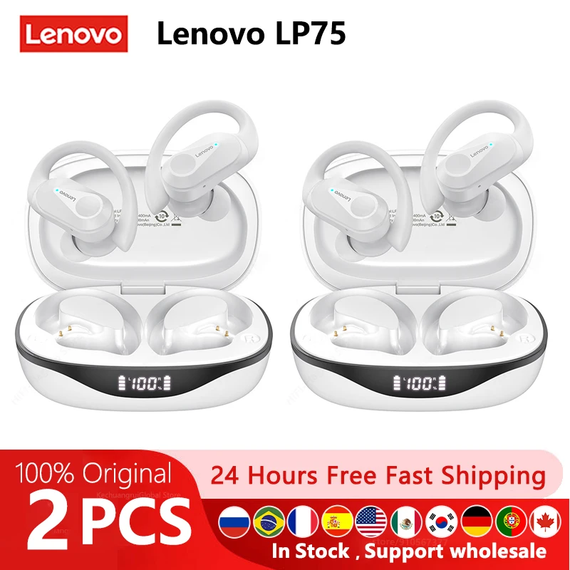 Lenovo LP75 Ture Wireless Headphones TWS Bluetooth 5.3 Noise Reduction Sports Ear Hook HiFi Stereo Waterproof Gaming Earphones