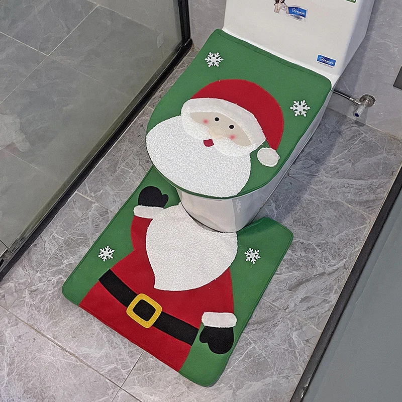 Santa Claus Christmas Toilet Seat Covers Carpet 2023 Xmas Merry Christmas Decorations For Home Bathroom Christmas New Year 2024