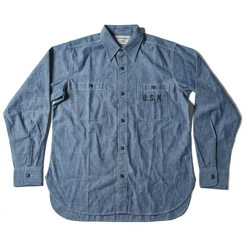 Bronson Repro USN Chambray Work Shirt Rugged Men's Selvedge Workwear Light Blue