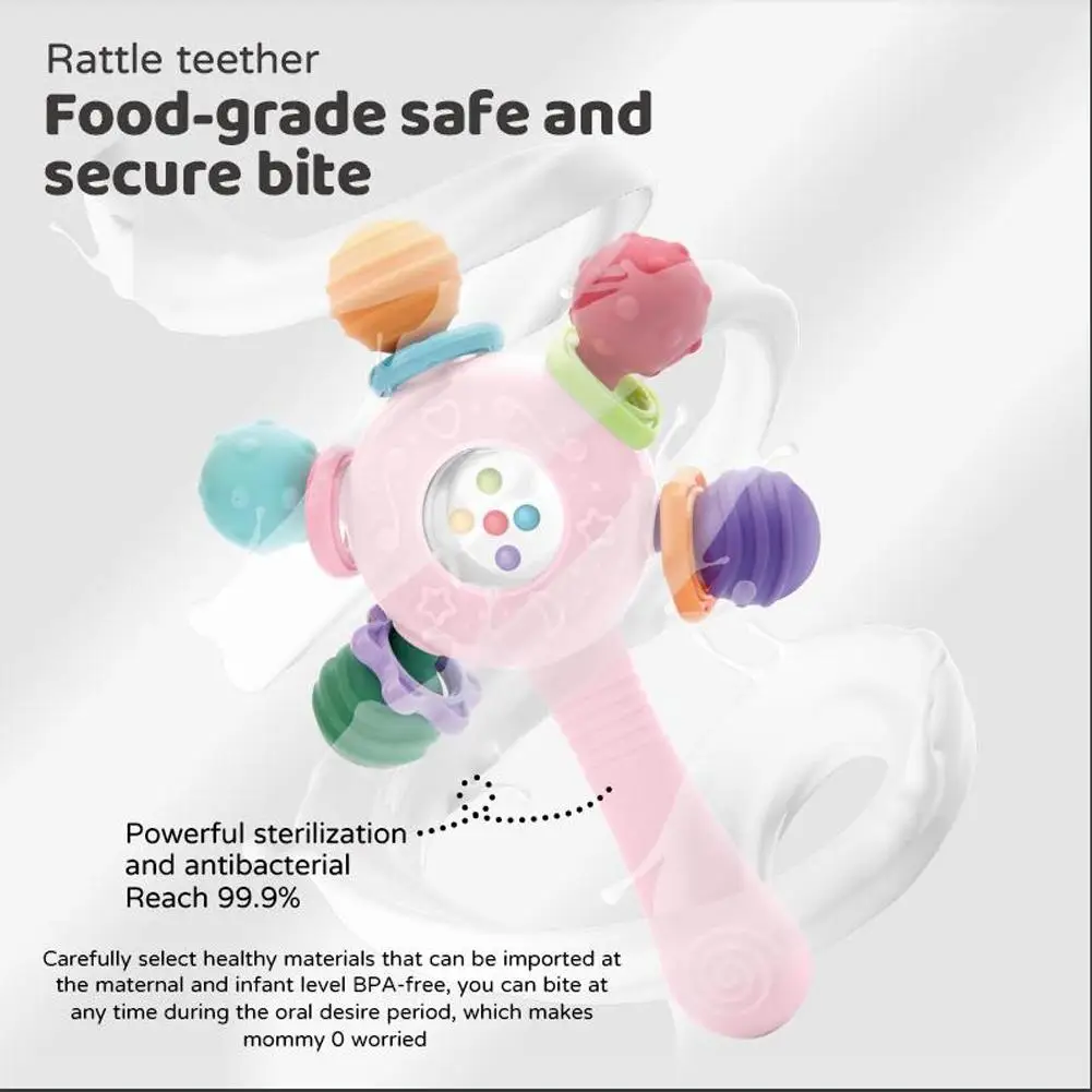 Hand-held Rattle Teether Hand Bells Early Educational Toy Teething Ring Sensory Toys For Toddlers Chewing Toy Baby Accessories