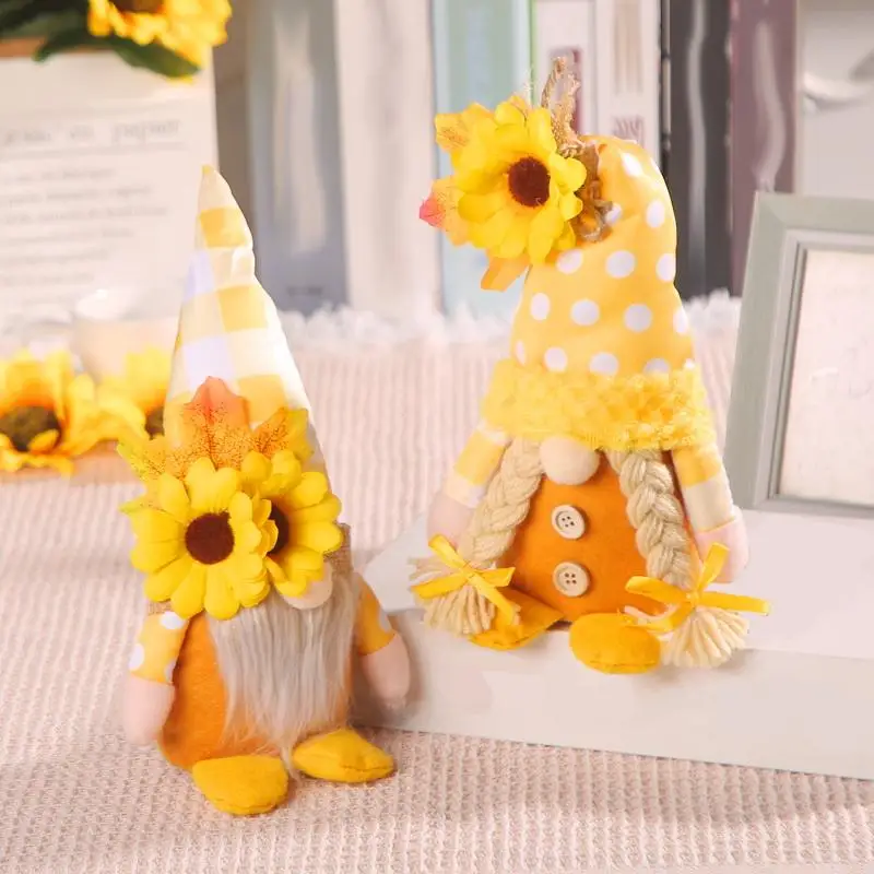 New Sunflower Farmhouse Gnome Plush Decor:Cute Couple Soft Doll Durable Home Tabletop/Bookcase Ornament Festival Gift