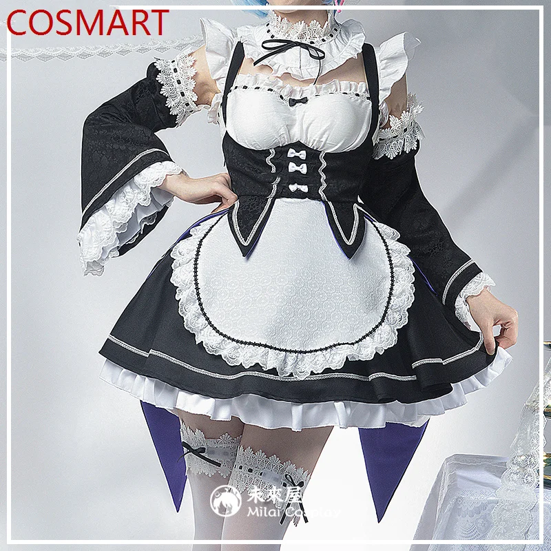 COSMART Anime Re:Life In A Different World From Zero Ram Rem Lolita Maid Dress Cosplay Costume Halloween Party Outfit Women