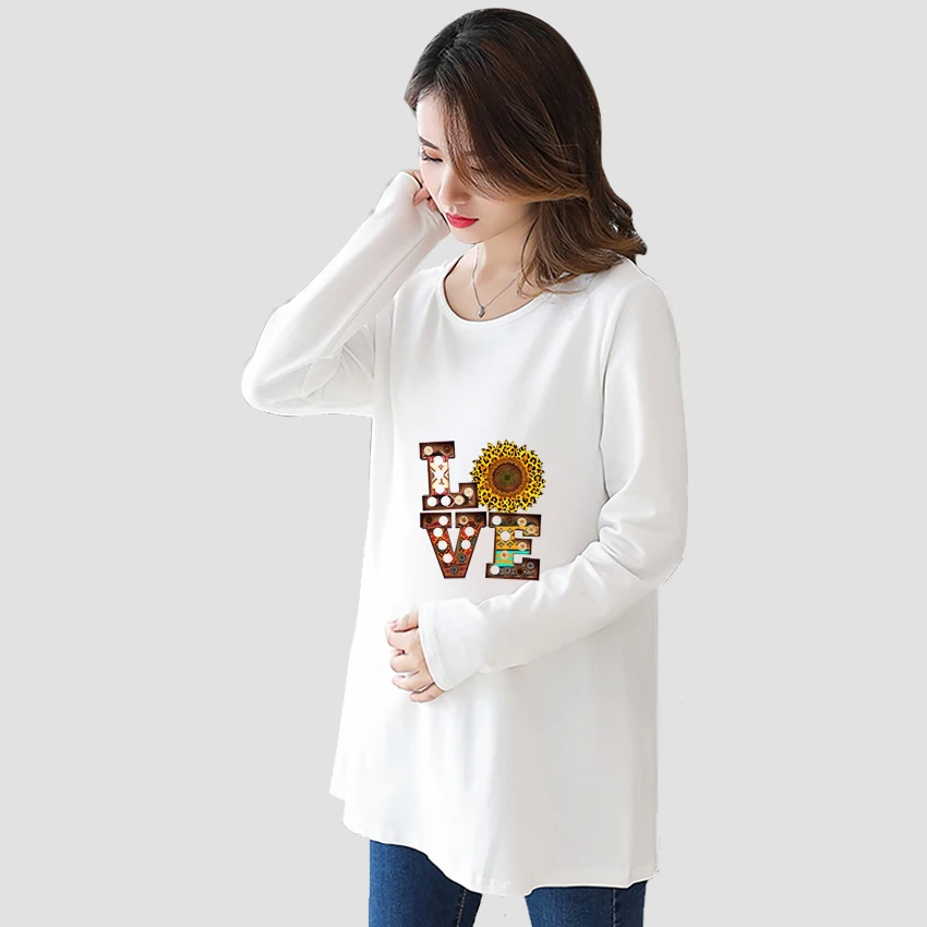 

Love Valentine Printed Customized Pregnant T-Shirt Girl Maternity Pregnancy Flattering Long SleeveShirt Mom Women Add Your Desig