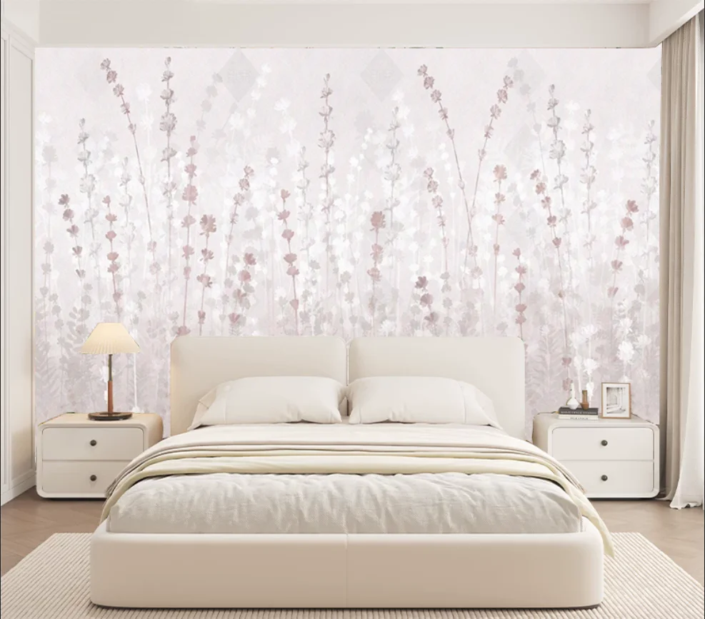 Customized Mural Painting Countryside Grass Flower Forest Wallpaper Home Decoration Living Room Beige Decorative 3d wallpaper