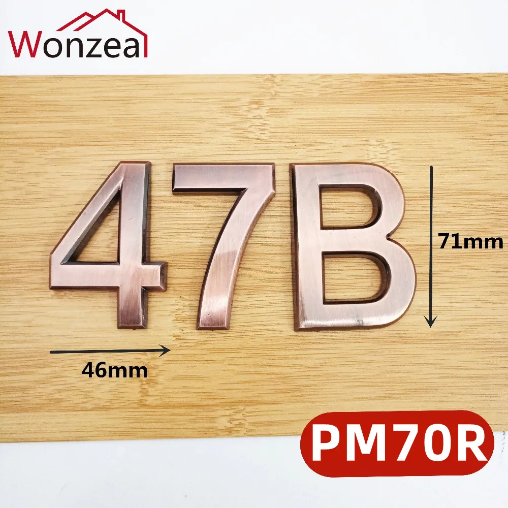 Wonzeal 70mm 0123456789A-Z ABS Plastic Red Copper Modern Door Address Plaque Number House Hotel Digits Sticker Plate Sign