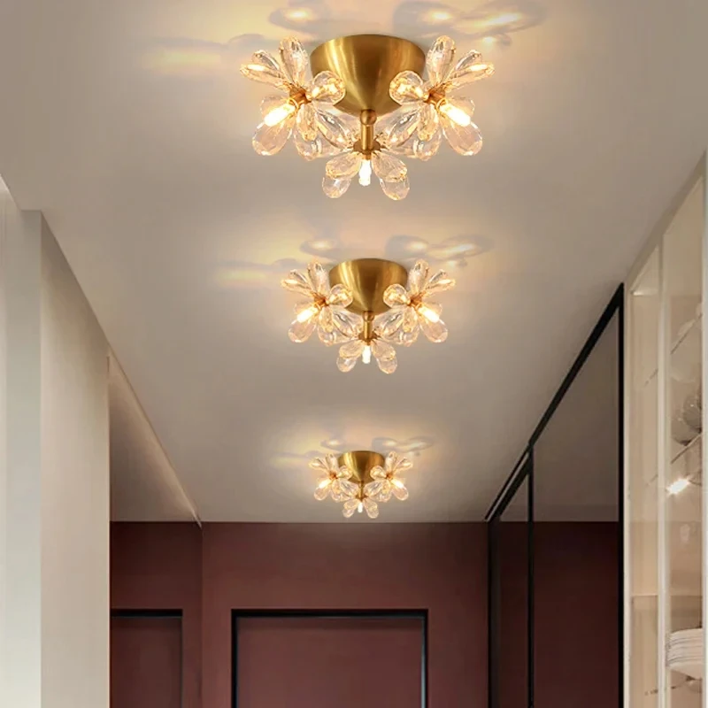Modern Crystal LED Teto Lâmpada, Luminária para Corredor e Corredor, Flower Light para Entrada, Hall e Varanda, Luminária