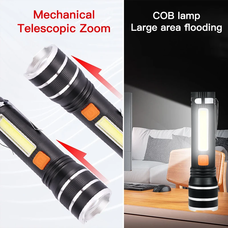 XHP50 Led Flashlight COB Strong Lamp 4 Core Torch Zoom USB Rechargeable Flash Light Hand Lantern for Camping Outdoor & Emergency