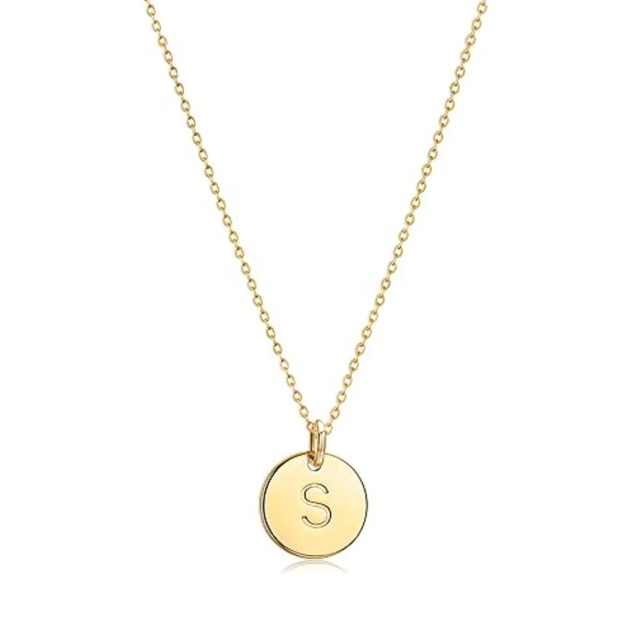 Collar con Inicial para Mujer, Disco Redondo de 11 mm, Grabado por Ambos Lados con Letra A-Z, Colgante Martillado, Chapado en Oro de 14K, Personalizado A