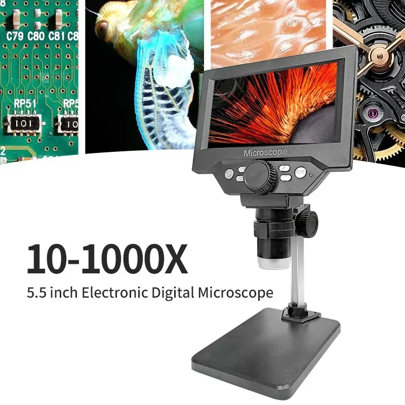 

5.5" LCD Digital Microscope 1000X 1080P Coin Microscope Magnifier with Stand Soldering Microscope for Electronics Repair