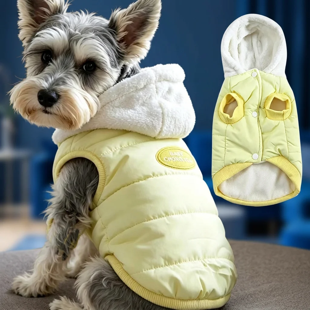 Winter Dog Cat Puffer Vest Fleece Lined Hooded Pet Clothes, Warm Quilted Coat for Small Dogs Puppies Cats