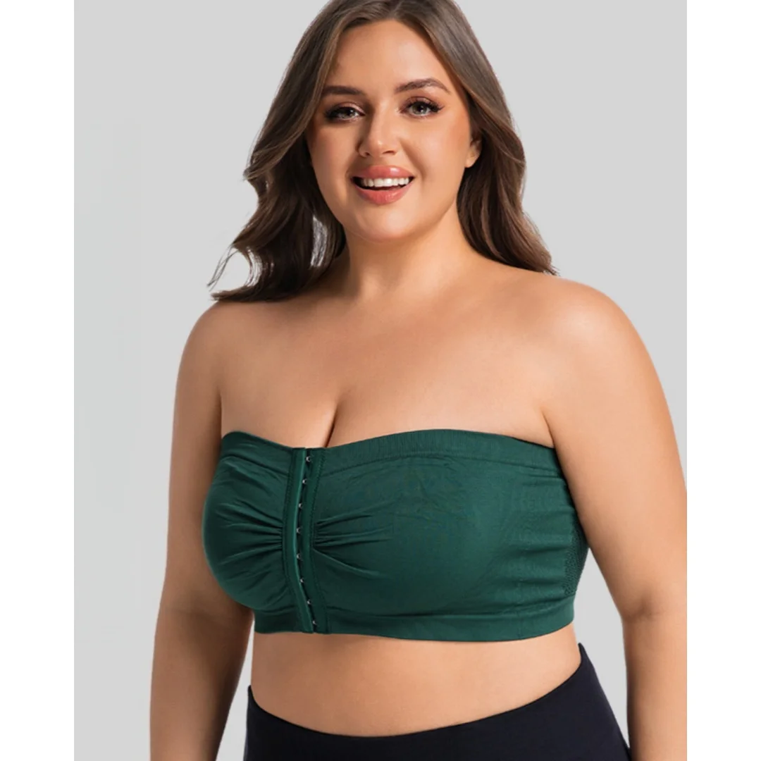 Women's Plus Size Strapless Front Closure Bandeau Bra Seamless Wireless Bralette Tube Top Non-Slip Everyday Brassiere Basics Y2K view 5