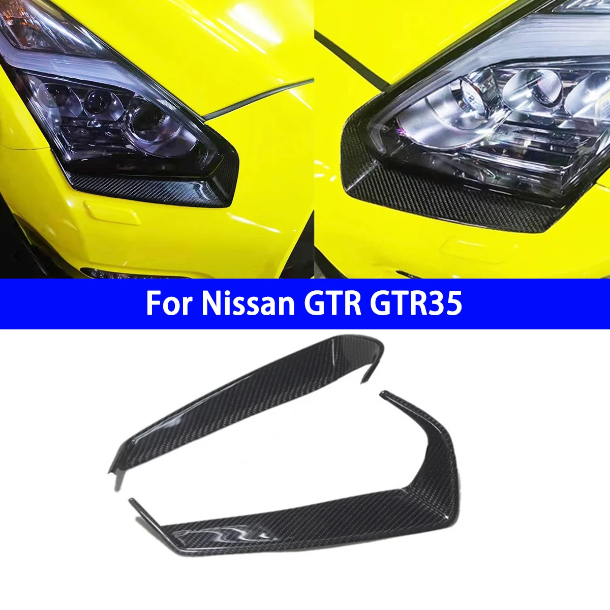 

For Nissan GTR35 R35 2008-2021 Car Styling Real Carbon Fiber Front Headlight Eyebrow Eyelids Cover Trim Sticker 2PCS