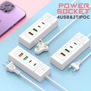 아이폰 샤오미 삼성 전원 소켓 휴대폰 충전기, 4 포트 USB C 타입 충전기, QC3.0 고속 충전 벽 충전기, 전화 어댑터 