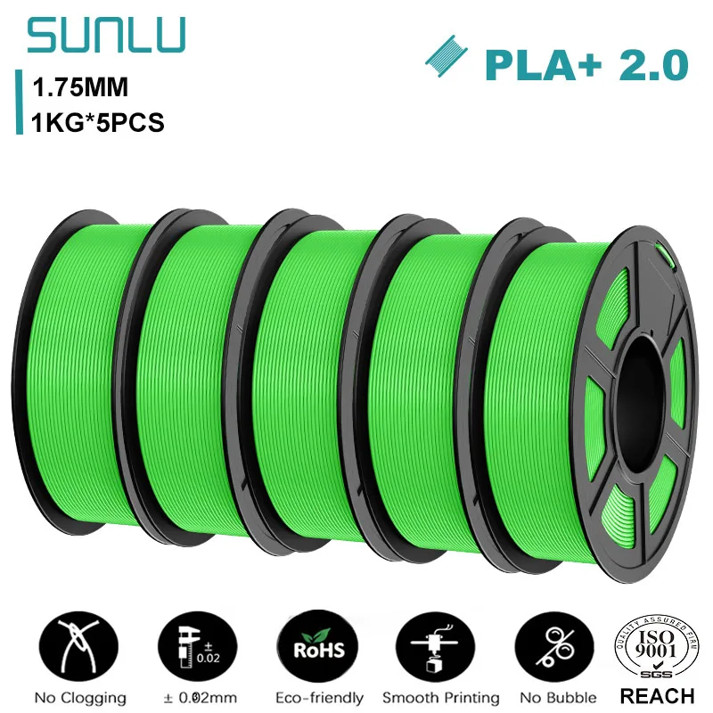 SUNLU 5KG PLA+2.0 3D-printerfilament Sterker en sterker PLA Plus-filament 1000G / rol 1,75 mm 3D-filament Past voor FDM 3D-print