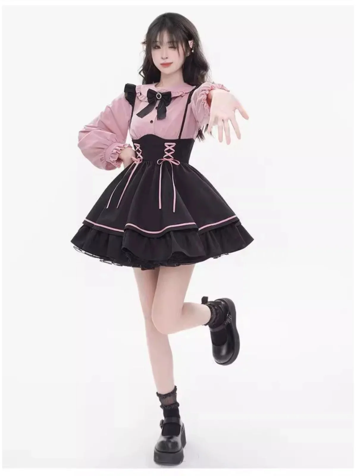 

Милый милый японский комплект в стиле Лолиты, женский ранний осенний комбинезон с нагрудником, комплект из двух предметов, очаровательная сестра Faion