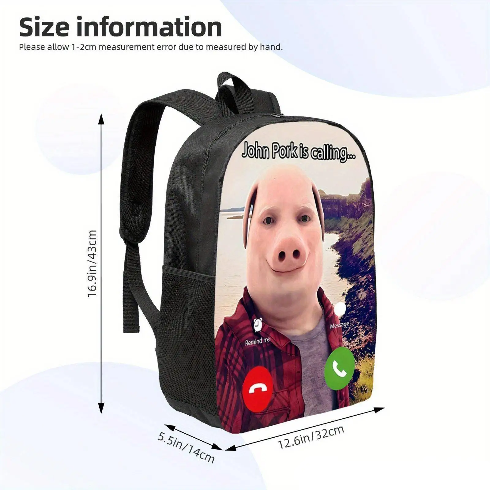 Travel Lightweight Student Backpack Piggod John Pork Unisex Double Shoulder Bag Oxford Cloth Material School Bag Dual Use