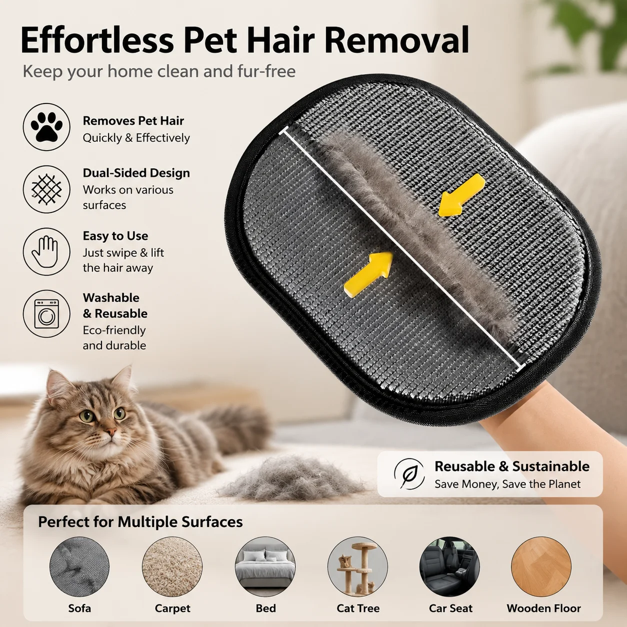 Pet Hair Cleaning And Collection Gloves Pet Double-sided Multi-functional Beauty Glove Tool Reduce The Pressure Of Pet Ownership