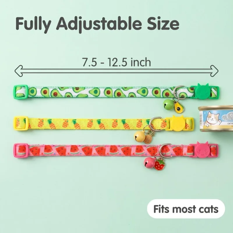 Neues Haustierhalsband mit Fruchtdruck und Glocke für Katzen, Hunde, Kätzchen, Welpen, verstellbares gewebtes Band, Halskette für Welpen und Kätzchen, Haustierzubehör – Detail 9