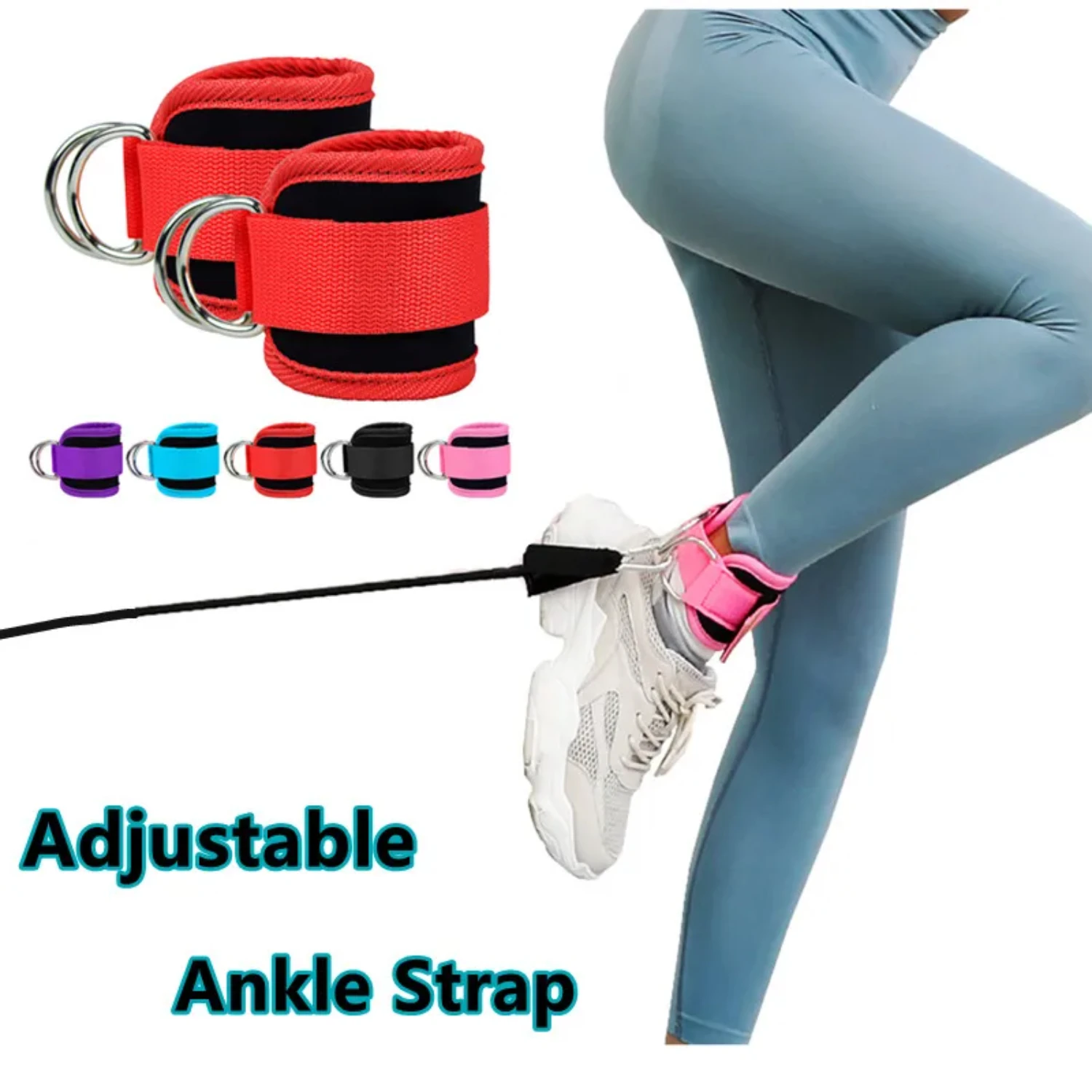 Gym Ankle Straps Double D-Ring Adjustable Neoprene Padded Cuffs Ankle Weight Leg Training Brace Support Sport Safety Abductors