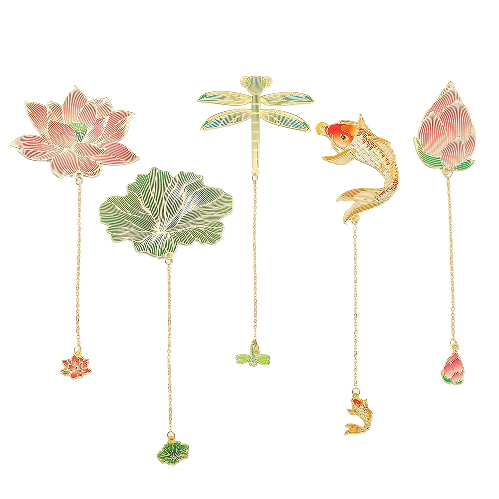 Chinese Style Tassels Dragonfly Bookmark Colours Flower Lotus Goldfish Bookmark Readings Page Marker Stationery Supplies Gifts