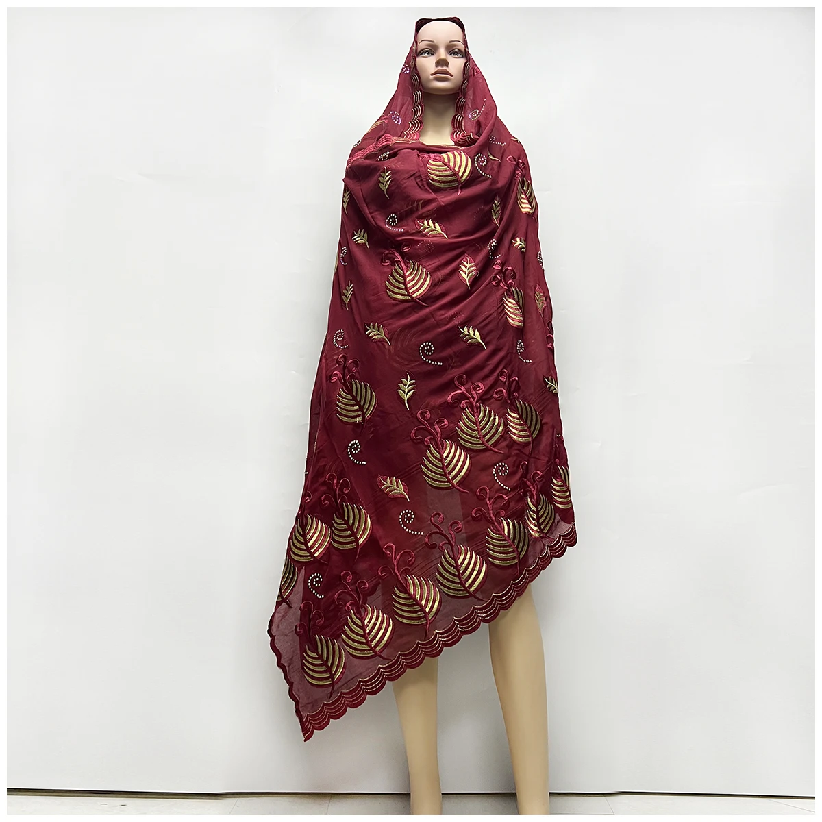 100% Cotton Fabric Rayon Cotton Thread Eembroidered Scarf Dubai Excellent Style African Women Hijab Muslim Scarf High Quality