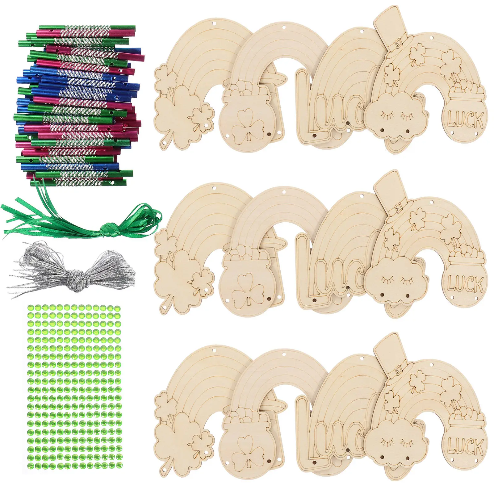 1Set Wooden Wind Chime Kit Unfinished DIY Craft Spring Garden Decoration Children's Painting Creative Handcraft Supply
