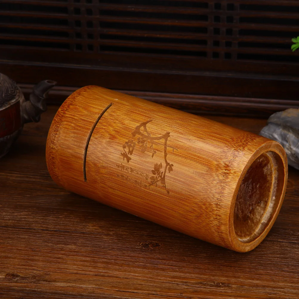 

Bamboo Piggy Bank Chinese Style Cylinder Coin Holder Durable Saving Pot for Bedroom Home Supplies