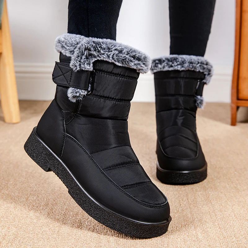 Lucyever Non Slip Waterproof Snow Boots for Women Faux Fur Keep Warm Ankle Boots Woman Short Plush Platform Winter Botas Mujer