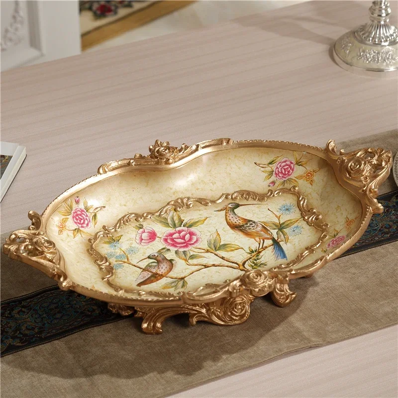 European Style Fruit Bowl Large Housewarming Gift  Retro Home Decorations  Living Room Resin Storage Tray Ornaments