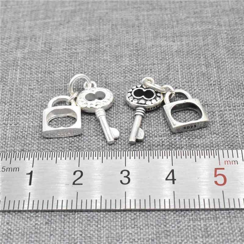 1 Piece Heart Key and Lock Charm in 925 Sterling Silver for Necklace Bracelet and Earring Making