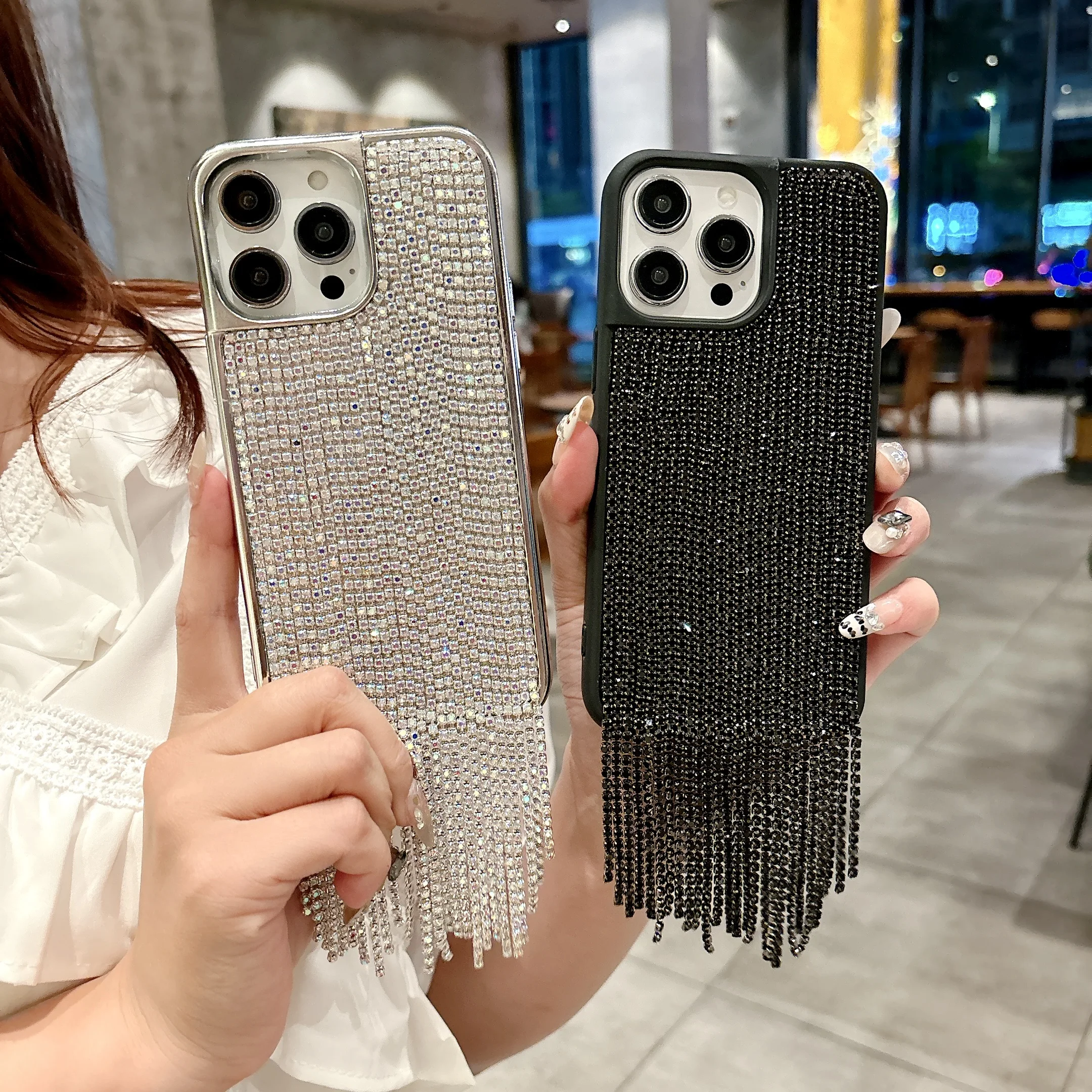 Luxus-Marken-Handyhülle mit Quasten, Glitzer und Pailletten für iPhone 17Air 16 15 14 11 12 13 Plus Pro Max MiNi Rückseite Schutzhülle – Detail 11