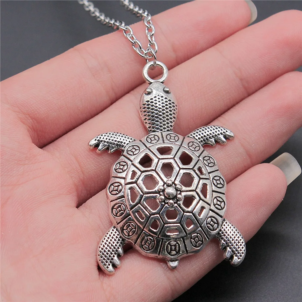 Vintage 2 Colors 55x37mm Big Turtle Tortoise Cuckold Pendant Necklace For Women Men Long Chain Necklace Jewelry Accessories