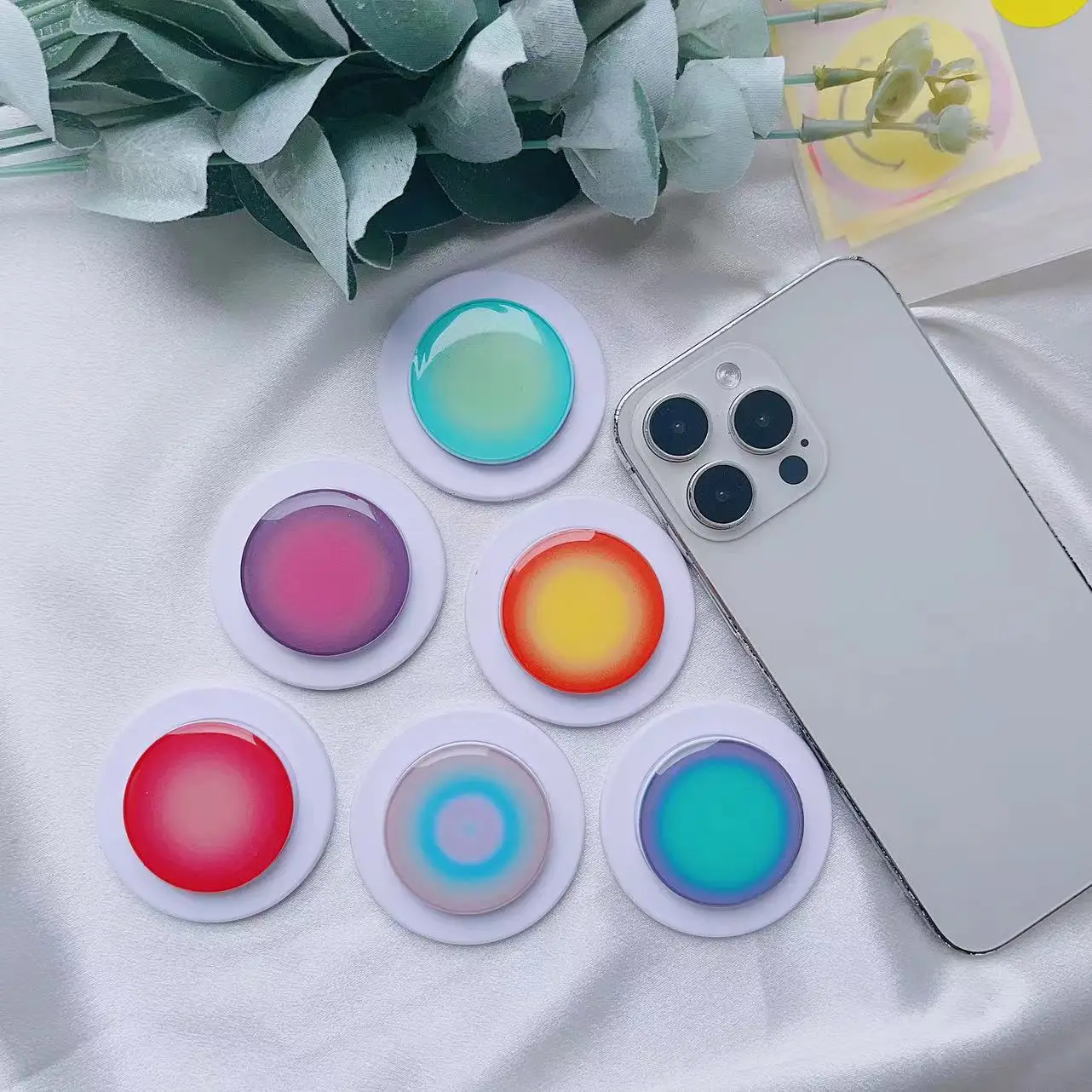 

Магнитный держатель для телефона с градиентным эффектом из эпоксидной смолы, складной, с выдвижной подставкой-попсокетом, настольный, телескопический, круглый, для iPhone, крепление Grip Tok