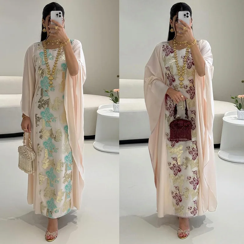 

Mq190 2025 Summer New Women's Jacquard Heavy Industry Embroidered Long Dress with Waist Cinching Design Robe Islam Elegant