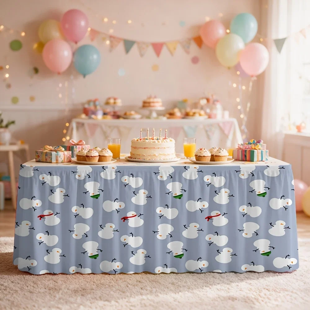 Halloween-themed cute snowman printed tablecloth, suitable for party, kitchen and restaurant decorationxzj