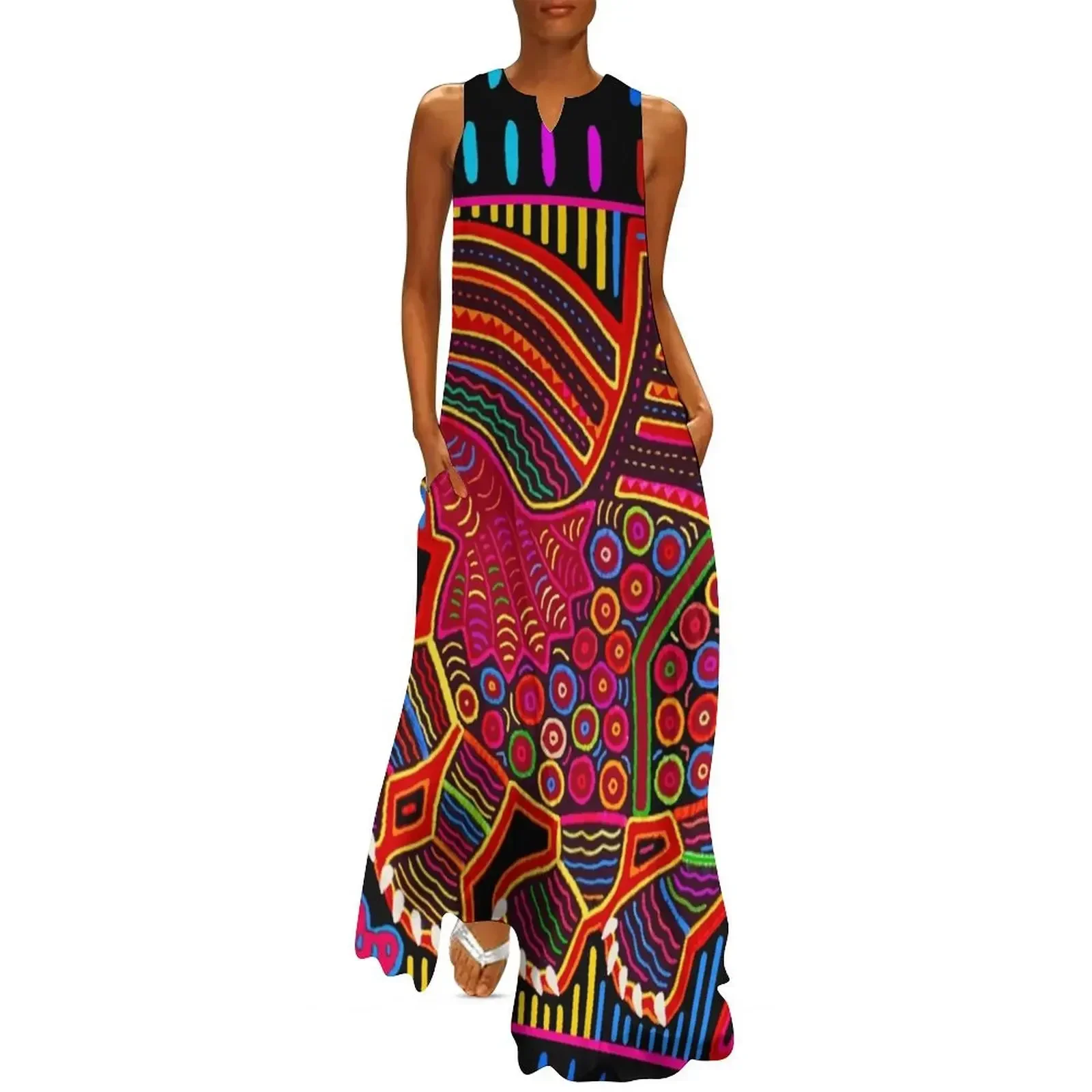 

Kuna Indian Friendly Dragon Mola Long Dress luxury woman party dress Dance dresses women's fashion dresses Dress
