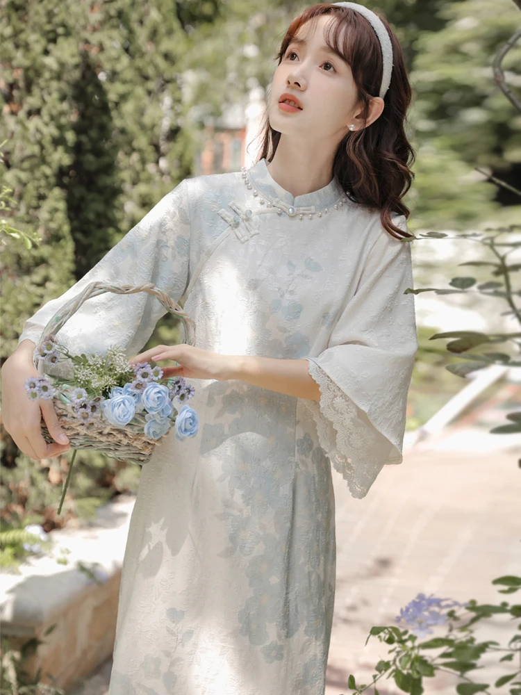 

Young Fre Sle Floral Print Qipao Dr Low Slit Daily Wear New Chinese Sle Spring Summer Split Ceremony Gown