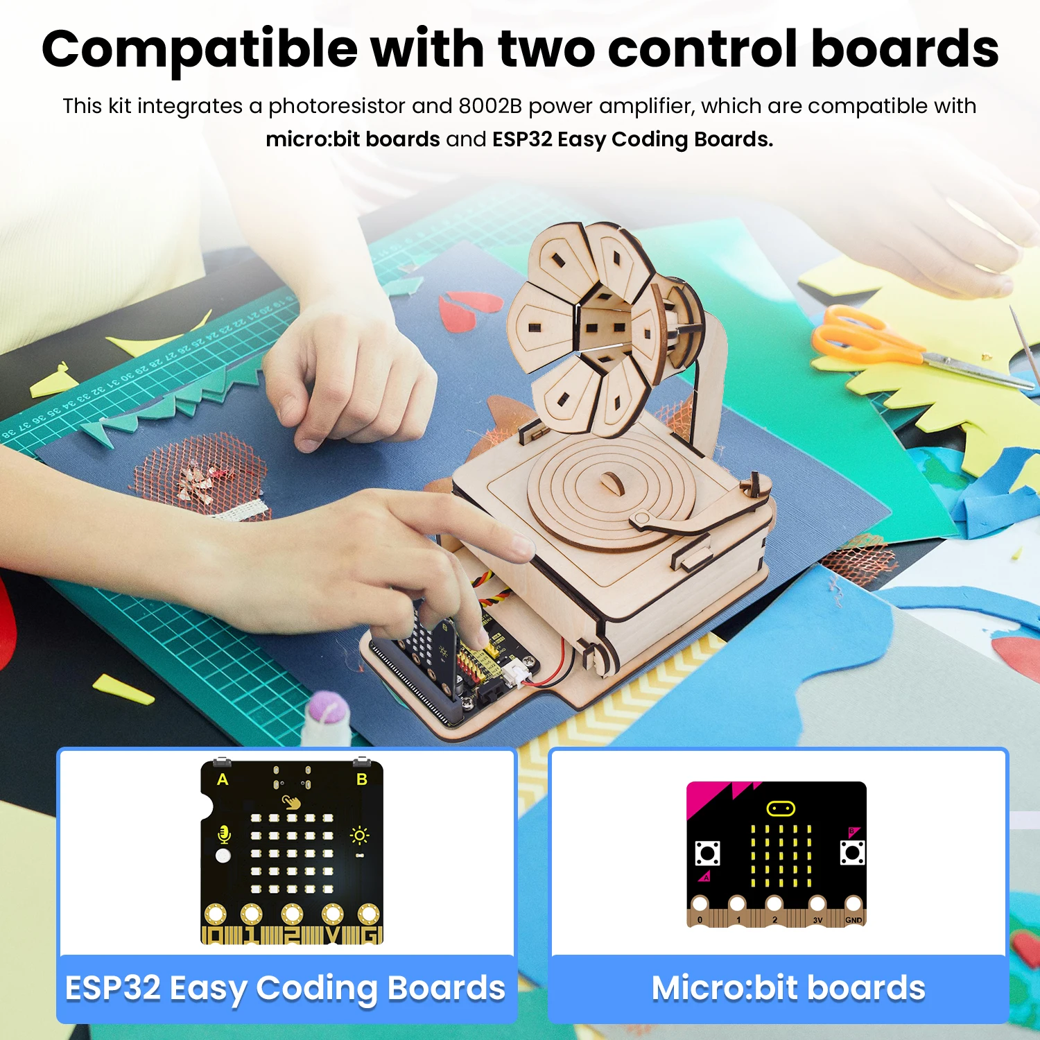 Keyestudio Programming DIY Mini Light controlled Phonograph Kit For BBC Microbit V2 Kit&Arduino ESP32 Kit Kids Programmable Toys