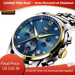 OLEVS Watches for Men Top Brand Luxury Chronograph Luminous Quartz Watch Fashion Business Waterproof Stainless Steel Wristwatch
