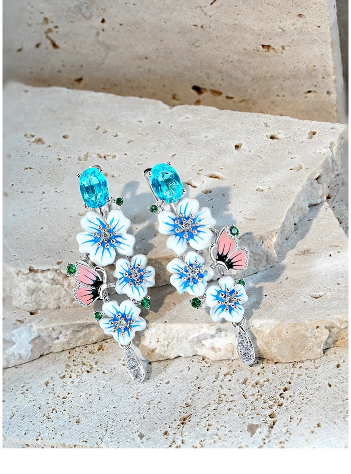 SANTUZZA Echte 925 Sterling Silber Ohrhänger für Damen, Funkelnde Bunte Blumen-Ohrringe, Zarter Hochzeitsschmuck – Detail 13