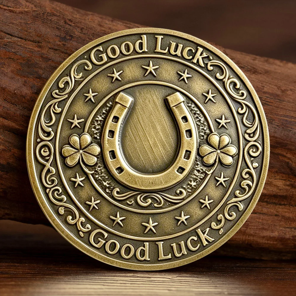 2D Bronze Plated Good Luck Four Leaf Clover Horseshoe Commemorative Coin Love Luck Forever Collection Coin Lucky Gift for Friend