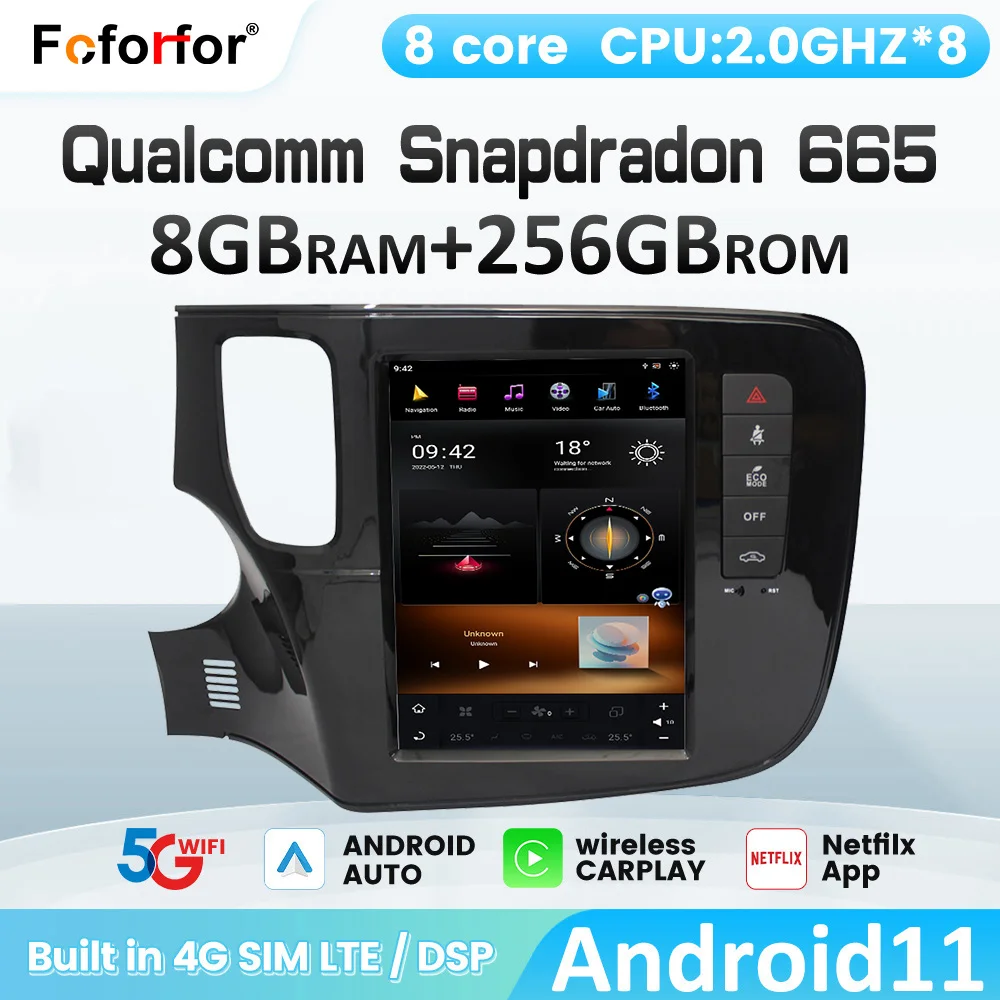 Qualcomm 4G LTE Android11 Car For Mitsubishi Outlander 2014-2018 GPS Navigation Auto Radio Multimedia Player Tape Recorder