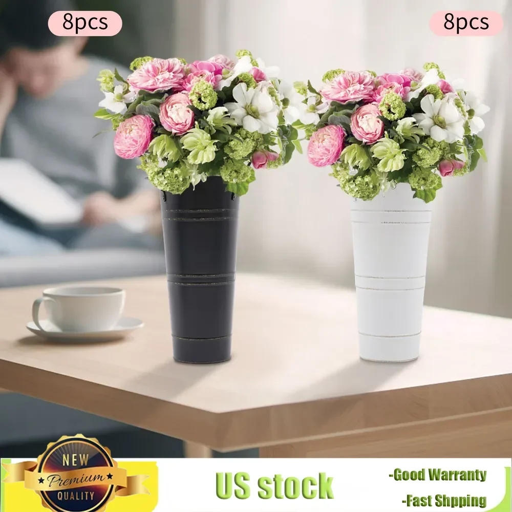 

Bymaocar 8 Pcs Metal Cylindrical Black / White Iron Flower Bucket Vases Decor for Bedroom, Dining Table, Garden, Party DIY Fun
