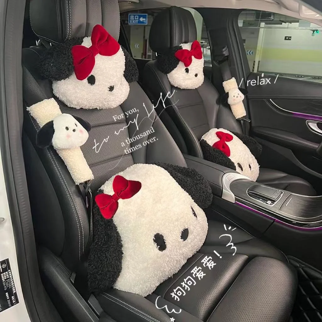 

Cute and cute black and white dog car headrest cartoon creative plush comfortable lumbar back car creative headrest neck pillow