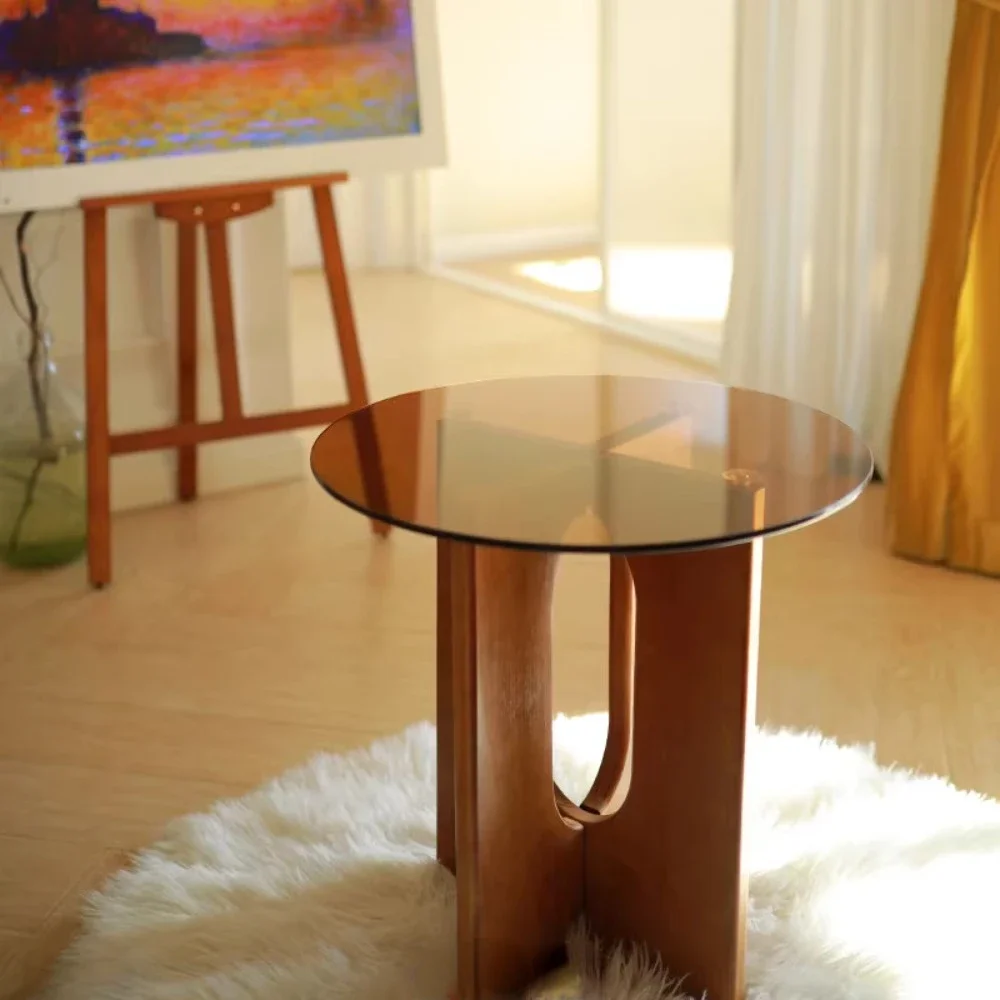 Solid Wood Furniture European Milk Tea Shop Coffee Table Living Room Sitting Floor Sofa Side Table Bay Window Round Tables