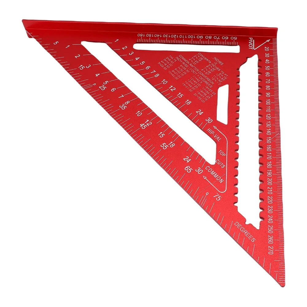 12 Inch Rafter Square Red Color Metric Scale Triangle Angle Protractor 0-90° Protractor Aluminum Alloy Carpenter Square