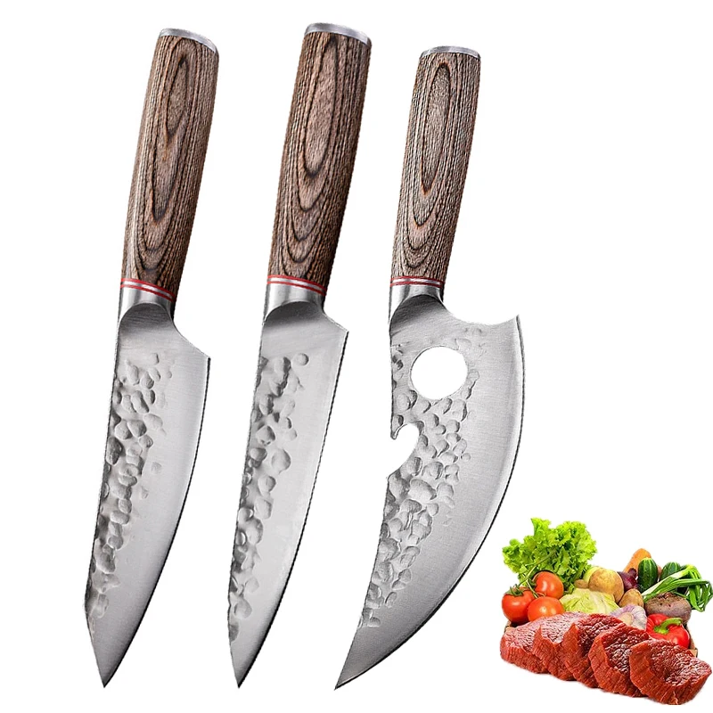 Forged Kitchen Chef Knife Set 5Cr15Mov Stainless Steel Meat Boning Cleaver Knife Professional Butcher Utility Fish Fruit Knife