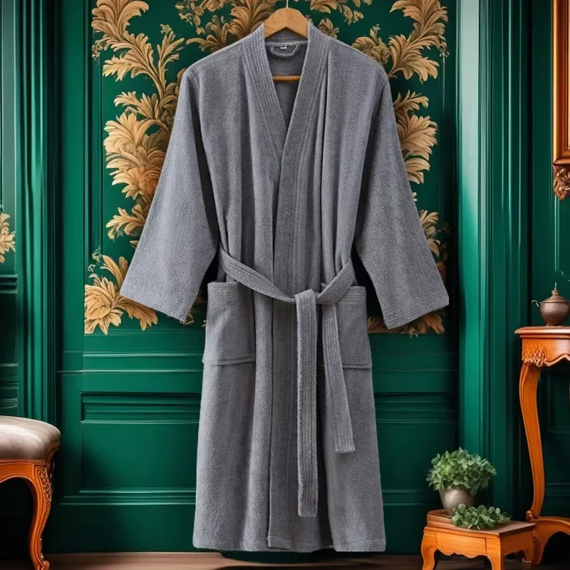 Men Women 100% Cotton Terry Bathrobe Suck Water Towel Sleepwear Spa Hotel Long Bath Robe Kimono Plus Size Dressing Gown Lovers